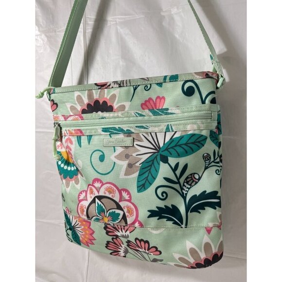 VERA BRADLEY Slim Crossbody MINT FLOWERS Bag Purse Tote - Picture 12 of 14